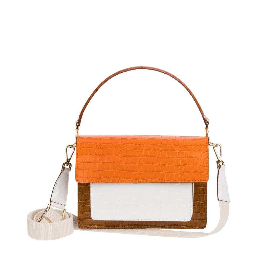 Claudia Firenze Tri-Color Croc-Embossed Top Handle Bag