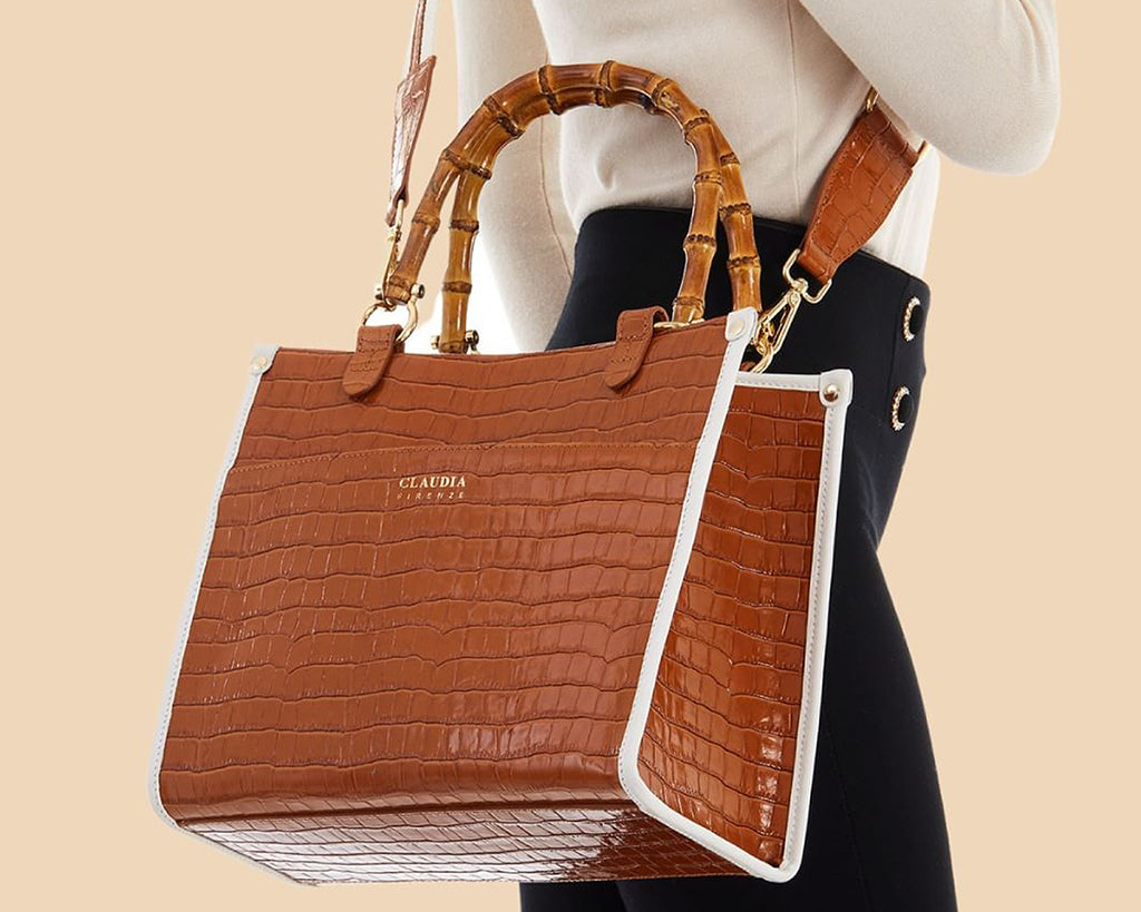 Claudia Firenze Donna Cocco Croc-Embossed Leather Top Handle Bag