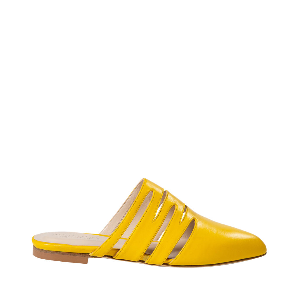 Monstera Yellow Leather Heels by Jerelyn Creado