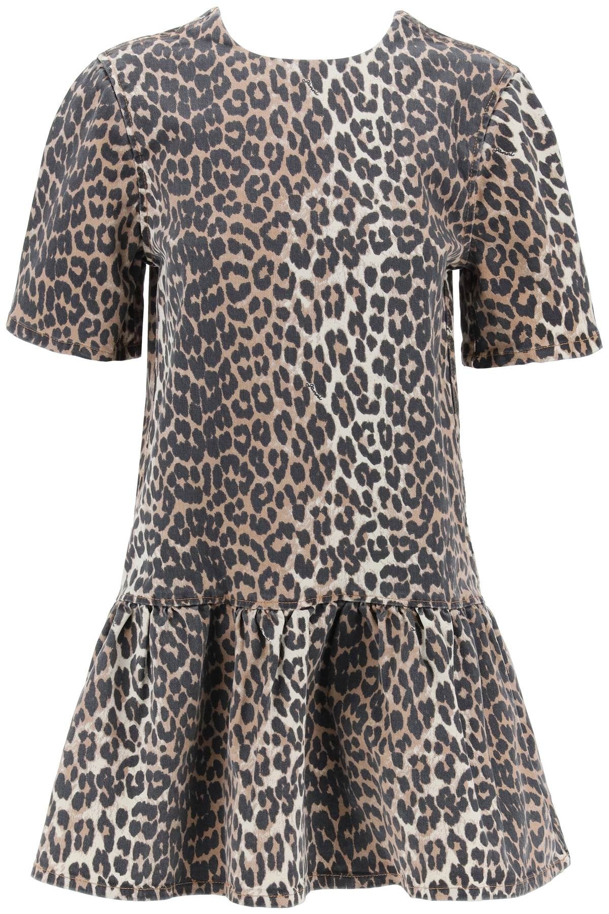 leopard print denim mini dress
