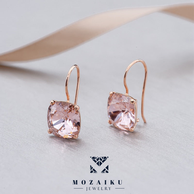 Fine Gold - Pink Zircon Hook Earrings by Mozaiku