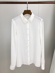 Elegant Openwork Embroidered Silk Long Sleeve Shirt