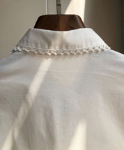 Exquisite Hand-Crocheted Lace Cotton Shirt with a Sweet Peter Pan Collar and Flared C