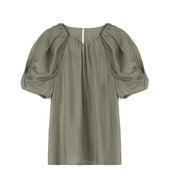 Puff Sleeve Top -  Spring Original Women's Clothing Simple and Elegant Round Neck Puff Sleeve Solid Color 