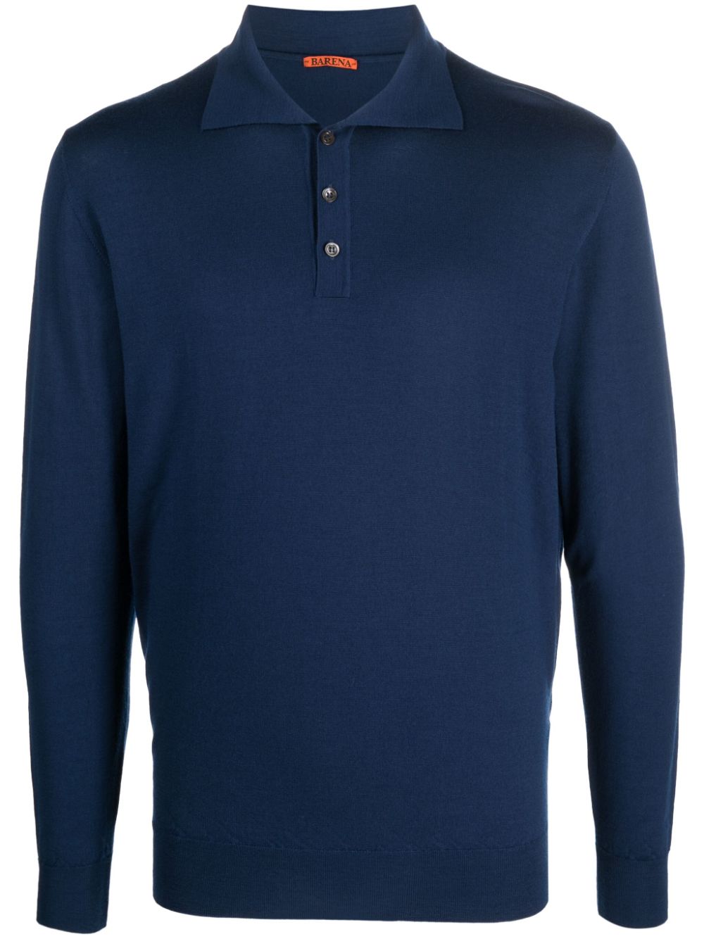 Barena Blue Merino Wool Spread-Collar Polo Shirt