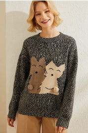 Mélange with Foxes Sweater 100% Cashmere By Bonolu