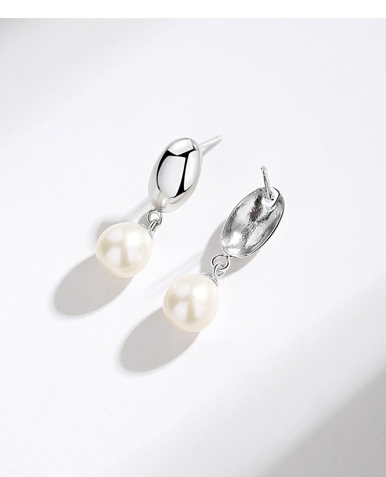 Mirror - Silver and Pearl Drop Earrings