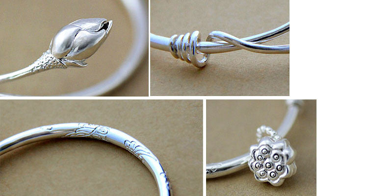 925 Silver Flower Bangle Bracelet