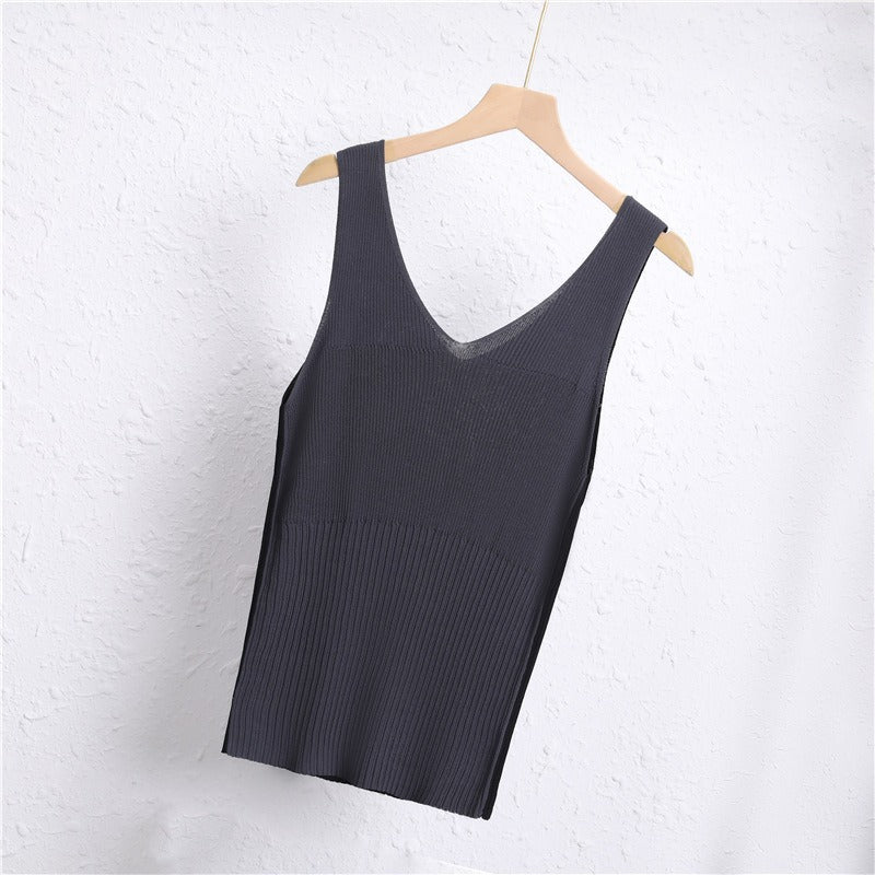 Ribbed vest - inner top top bottoming knitted sweater sleeveless vest female- ribbed vest top women's