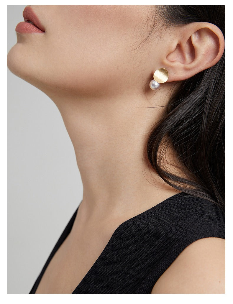 Textured 18K Gold & Akoya Pearl  Earrings