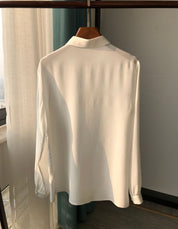 Silk Button Down Shirt Regular Sleeve Casual Office Blouse Top Breathable & Silky Elegant Goddess