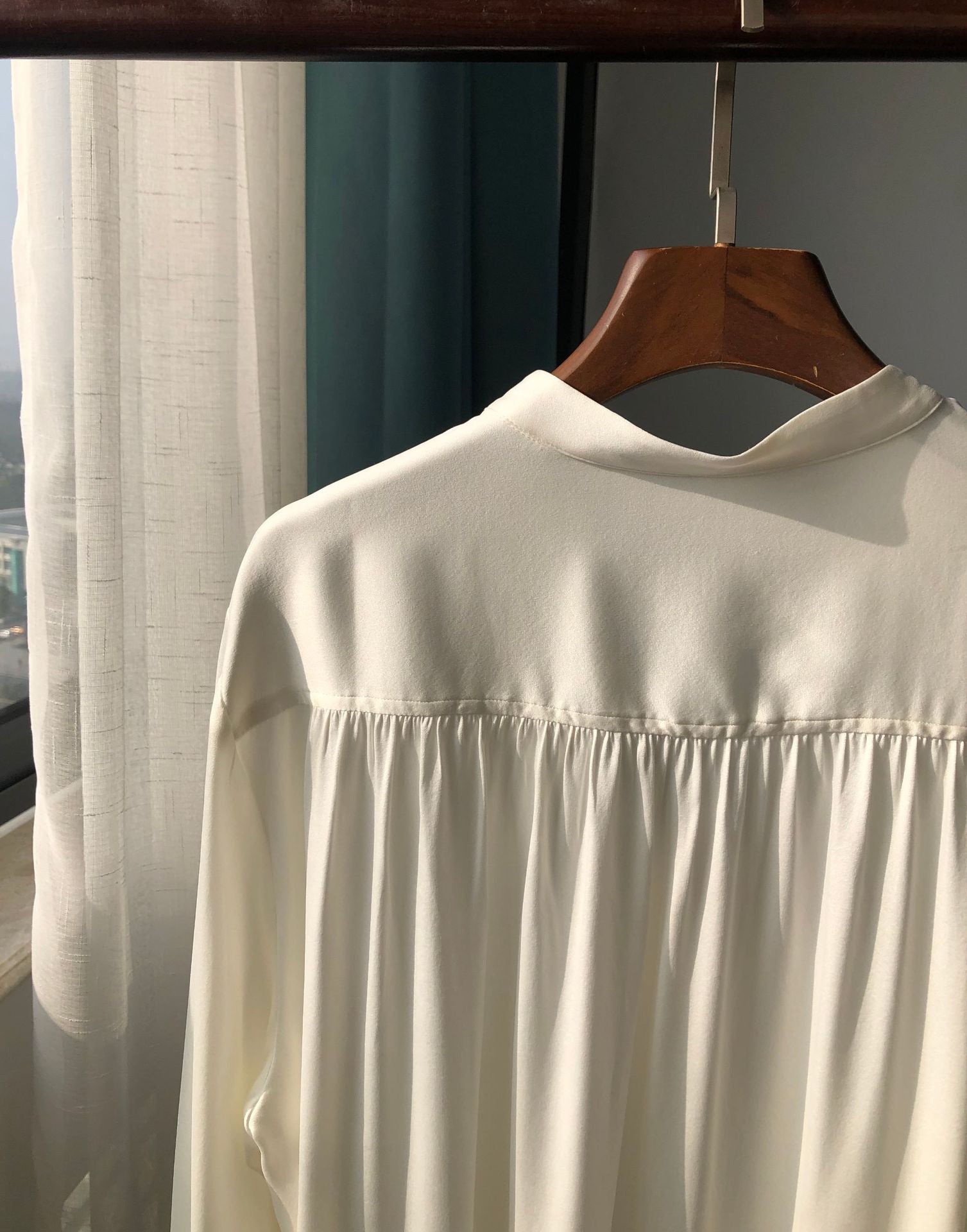 Artemisia Texture  Silk Women Button Down Shirt Long Sleeve V Neck Casual Loose Work Office Blouse Silk Shirt