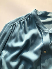 Artemisia Texture  Silk Women Button Down Shirt Long Sleeve V Neck Casual Loose Work Office Blouse Silk Shirt