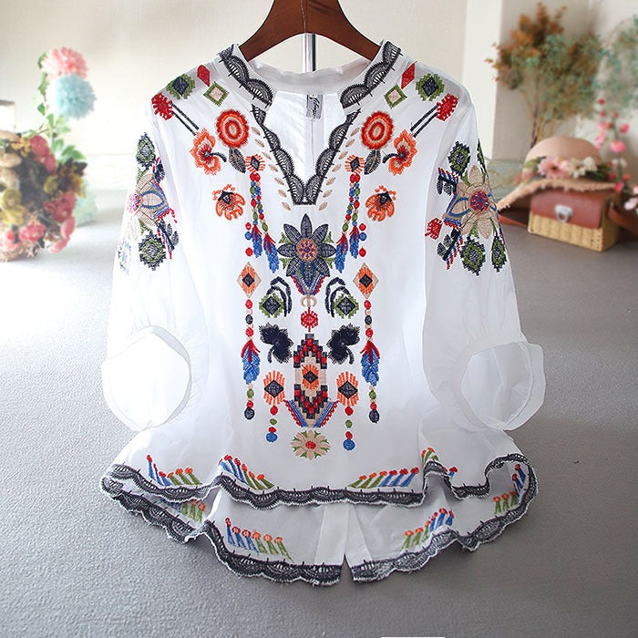 Vyshyvanka  inspired  Embroidered  Blouse | Wide Sleeve