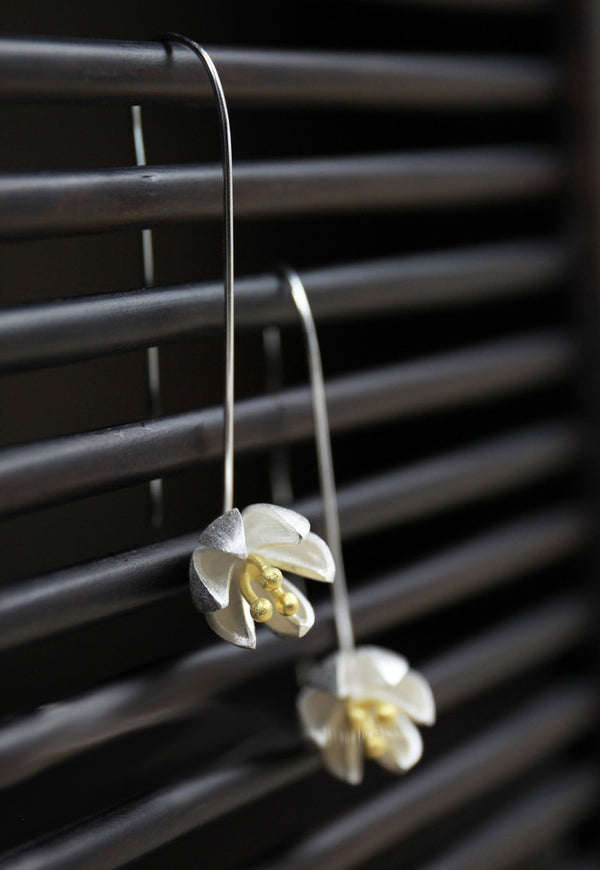 Crocus Flower 24K Yellow Gold & Sterling Silver Drop Earrings