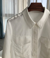 Cool Solid Color Silk Cotton Shirt tooling pocket silky for elegant personality