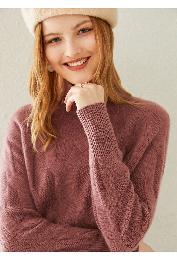 Half High Neck Pattern  - 100% Cashmere Sweater by Bonolu