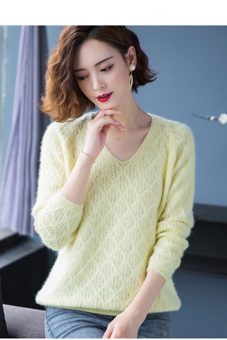 V Neck Twist Pattern Sweater - Mink by Bonolu