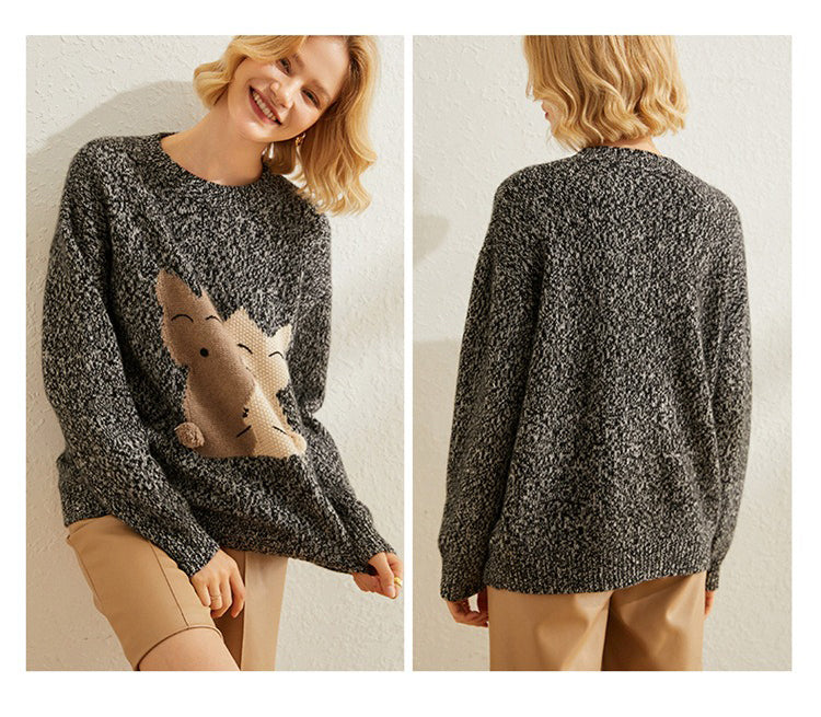 Mélange with Foxes Sweater 100% Cashmere By Bonolu