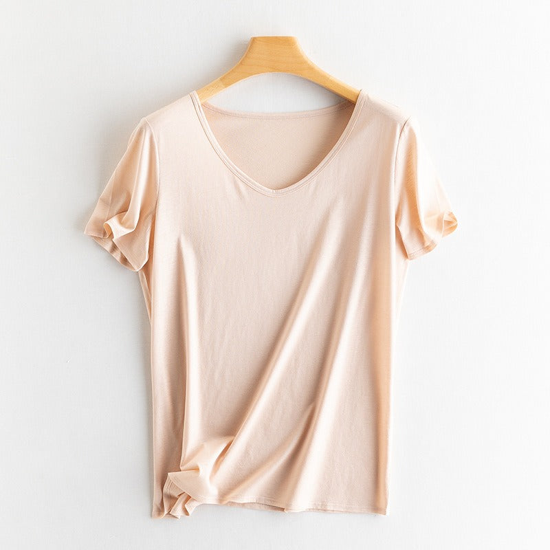 Linen mulberry silk Ultimate Silk  - T-shirt women's loose simple basic model slim fit mercerized cotton short-sleeved