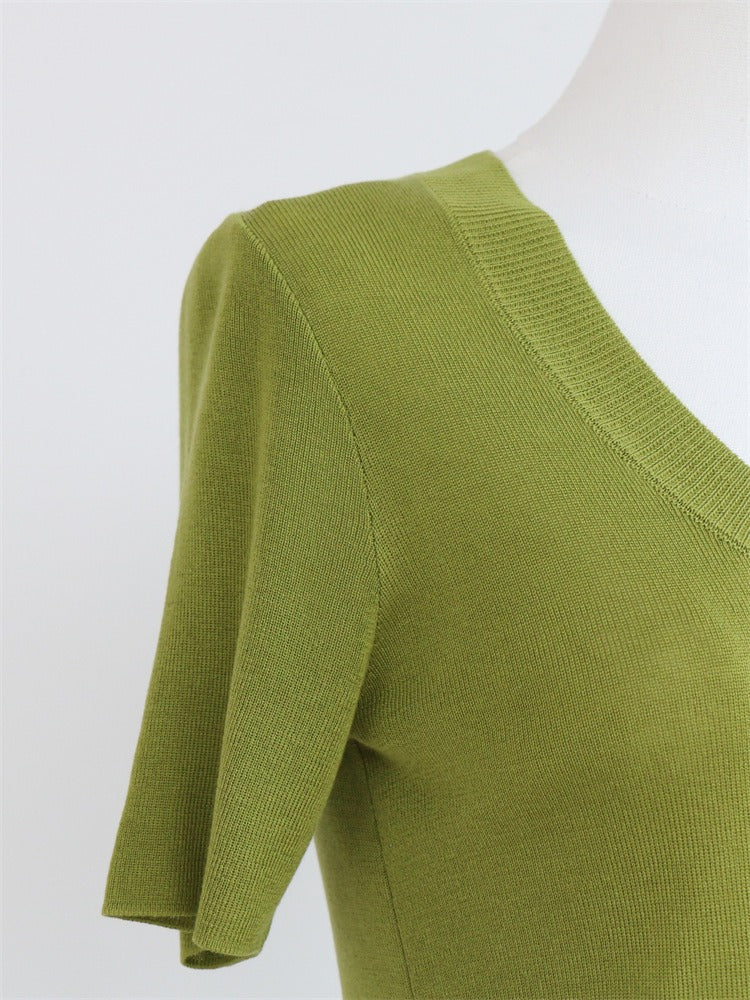 Women U-neck Sweater Casual -fit Short Sleeve Viscose Pullover