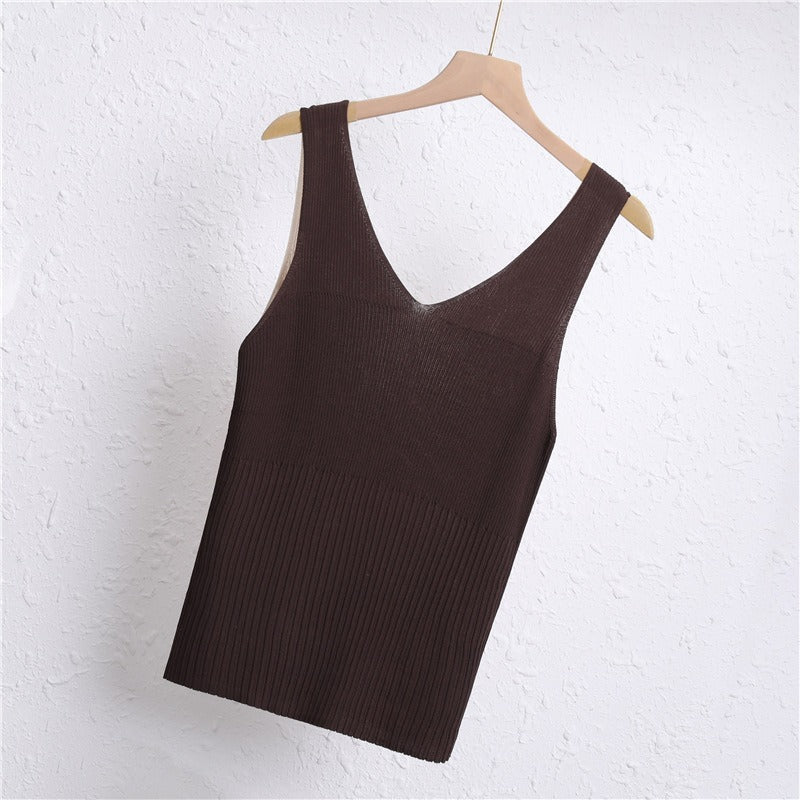 Ribbed vest - inner top top bottoming knitted sweater sleeveless vest female- ribbed vest top women's