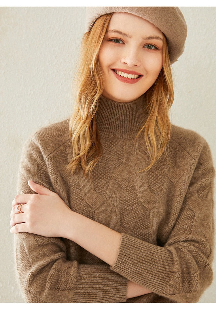 Half High Neck Pattern  - 100% Cashmere Sweater by Bonolu