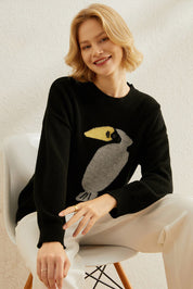 Woven Cartoon Character  Sweater 100% Cashmere By Bonolu