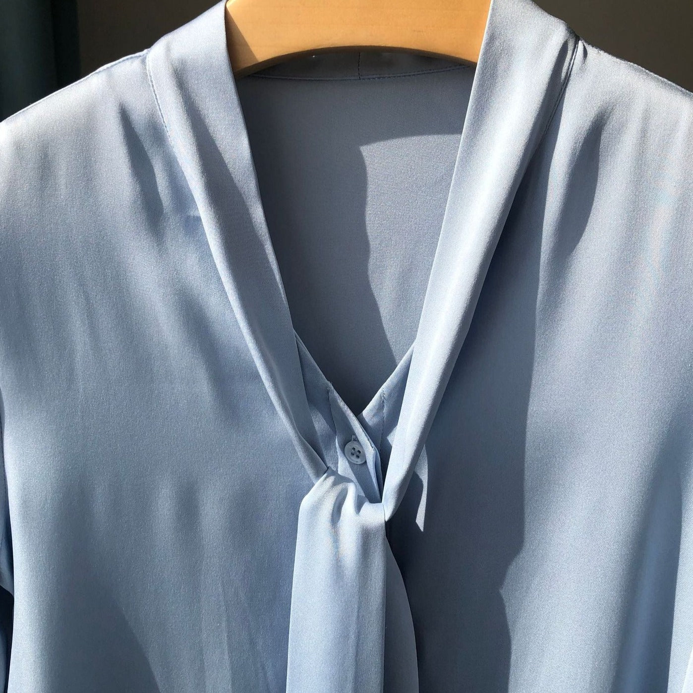 Women Silk Shirt Women V-neck Silk Double Satin Draped Silky Silk Long Sleeve Shirt Women Dress Tshirt Button Closure