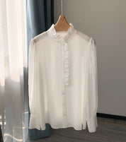 Women Shirt Women Silk Sand Washed Silk Shirt Collared Long Sleeve Shirt Shirt Black White Tops Dresses T Shirts For Women