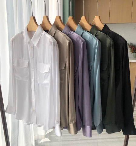 Women's Sand-Washed Silk Loose Satin Shirt Long-Sleeved