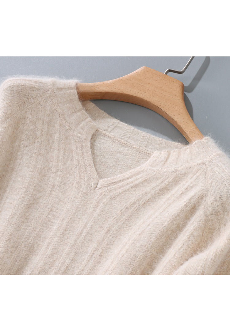 Small V Neck Loose Sweater   - Mink by Bonolu