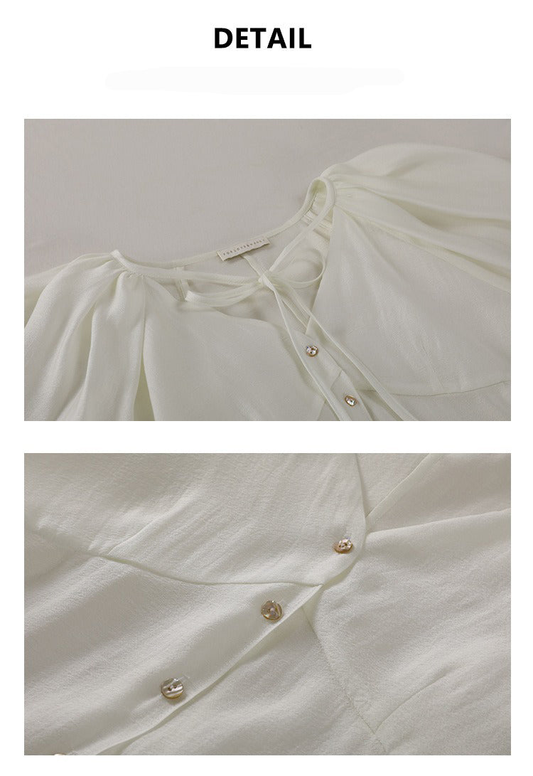 Puff Sleeve Button Shirt -  Spring Original Women's Clothing Temperament Long Puff Sleeve Slim Slim Shirt