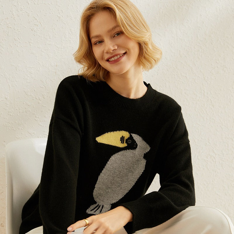 Woven Cartoon Character  Sweater 100% Cashmere By Bonolu
