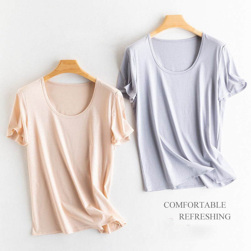 Linen mulberry silk Ultimate Silk  - T-shirt women's loose simple basic model slim fit mercerized cotton short-sleeved 
