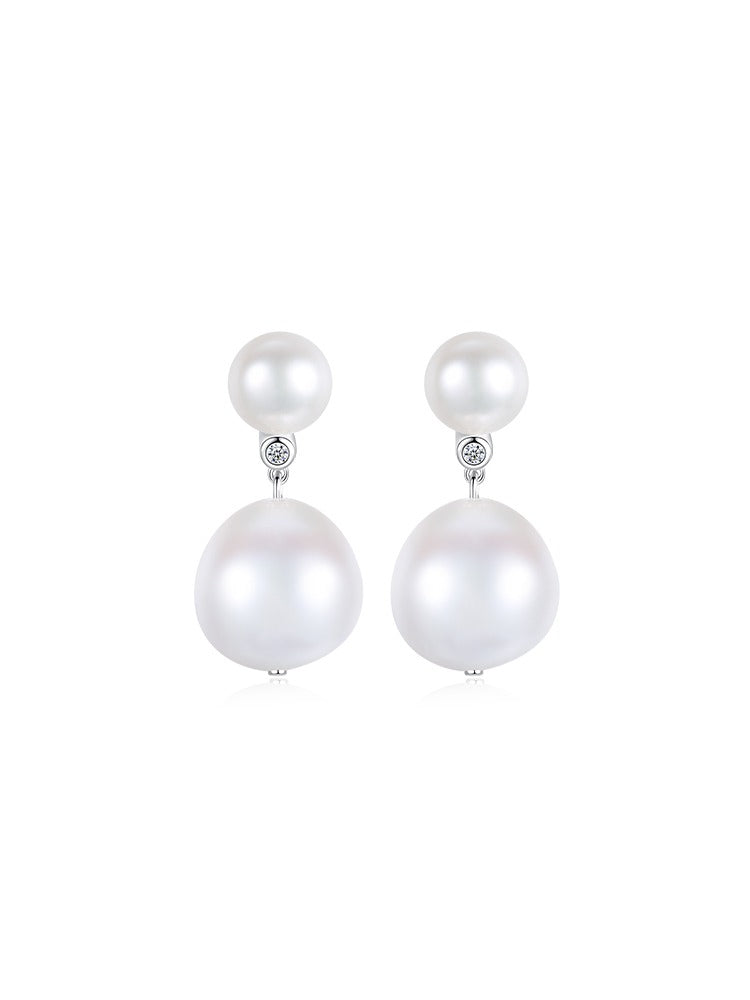 Diamond-encrusted Silver Natural Pearls Earrings by Notteluna