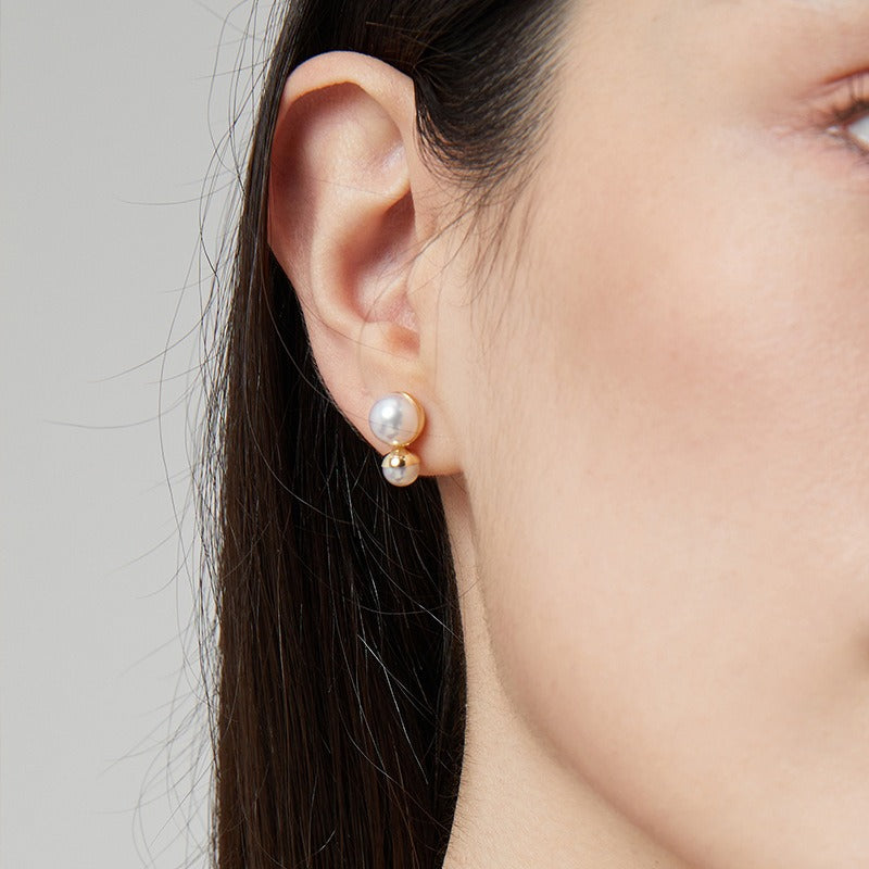 Double Pearl 18K Gold Earrings