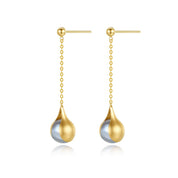 Luna - Pearl & 18K Gold Long Drop Earrings