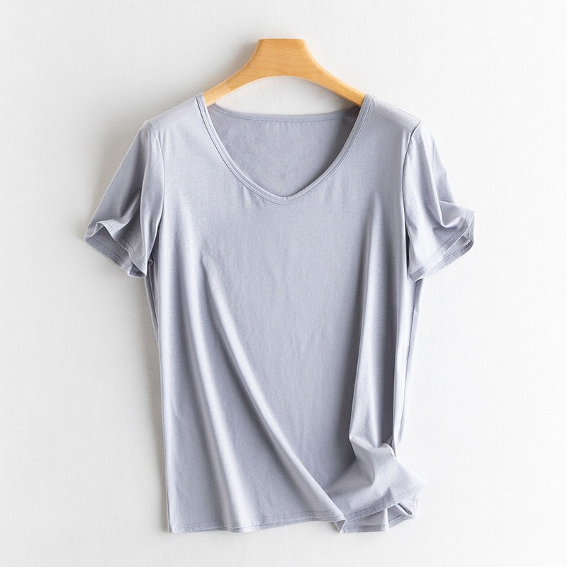 Linen mulberry silk Ultimate Silk  - T-shirt women's loose simple basic model slim fit mercerized cotton short-sleeved