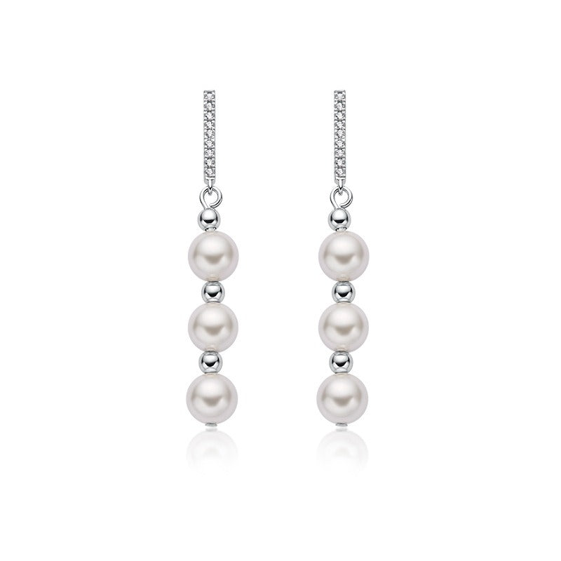 Sterling Silver 3 Pearls Earrings