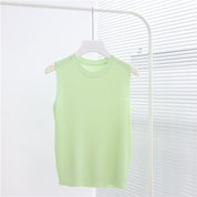 Ribbed T-shirt women's curved bead pit strip vest summer sleeveless women's top bottoming slimming round neck ice silk