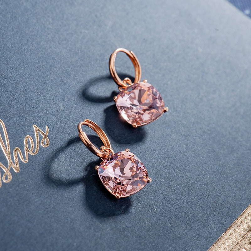 Pink Dimond Buckle  Earrings - Rose Gold