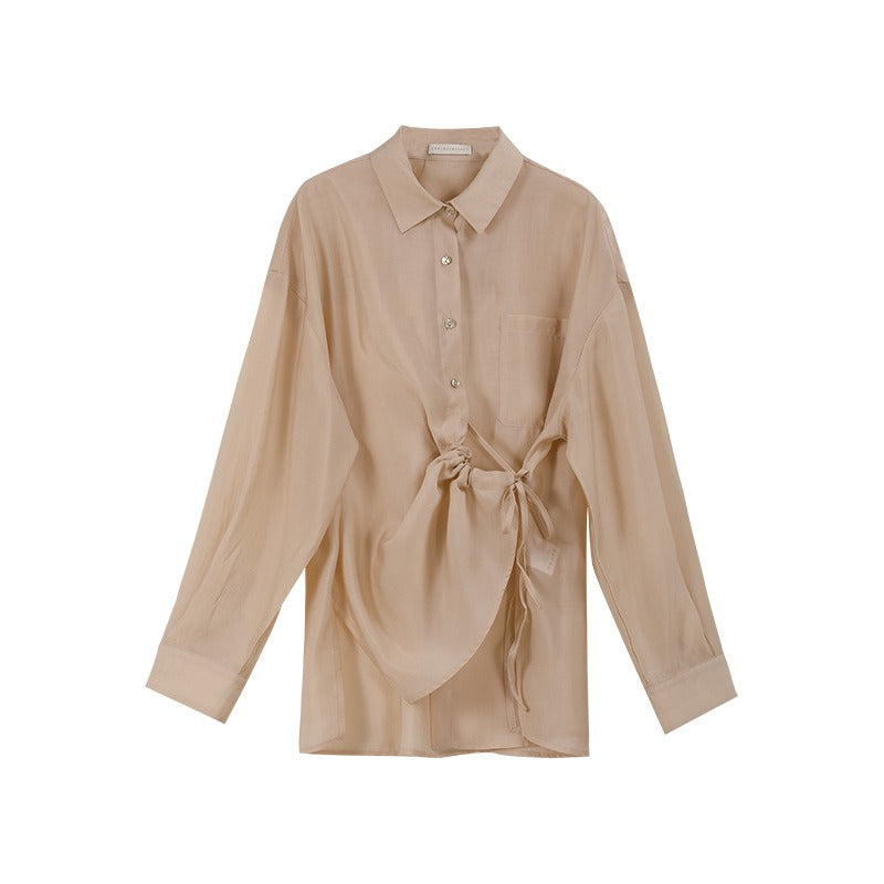Large Tencel Shirt - LoveSpring and Summer Original Simple Lapel Solid Color Tencel Thin Sunscreen Shirt Women