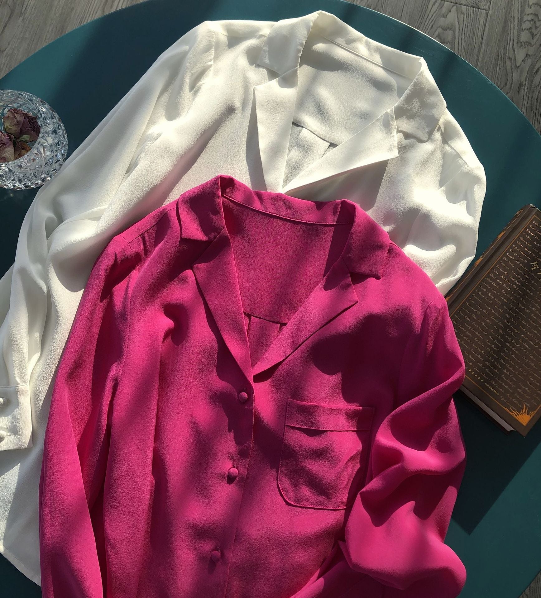 Women Shirt Women Silk Long Sleeve Suit Collar Button Soft Waxy Sand Washed Silk Shirt French Silk Shirt Women Tops Women Casual Tshirt