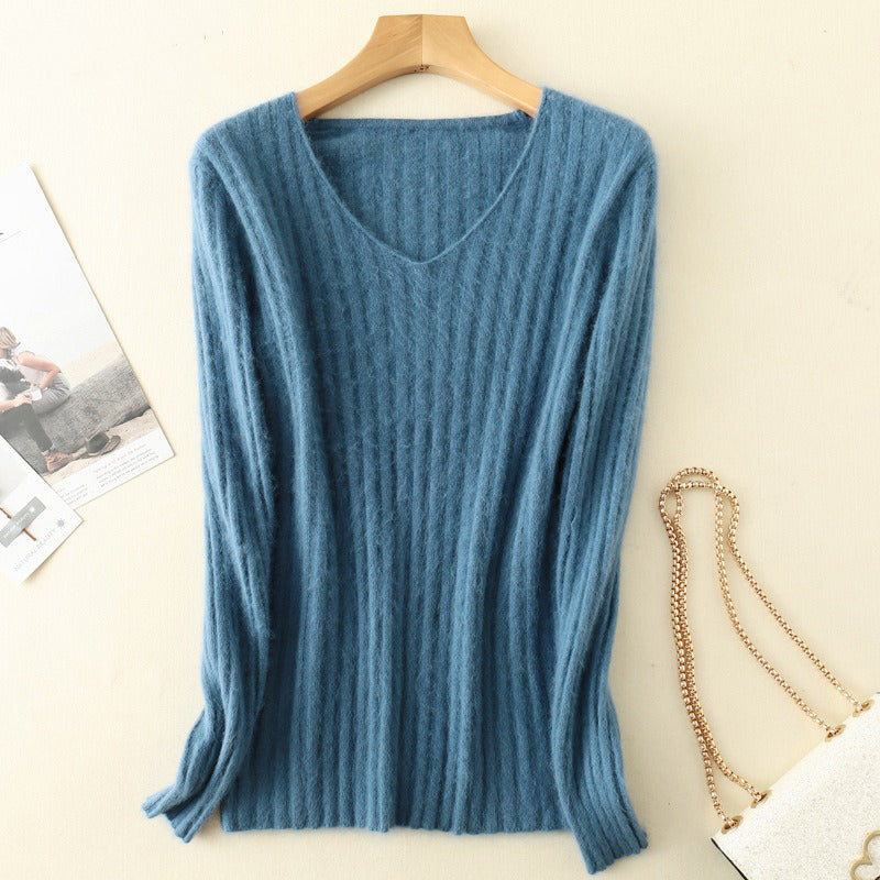 Rib V Neck Sweater  - Mink by Bonolu