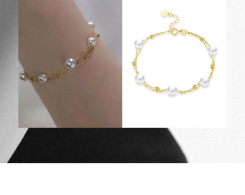 Cinque -  5 Akoya Seawater Pearls 18K Gold Bracelet