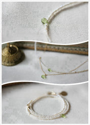 Peridot  Drop Chain and Pearls Necklace by Mozaiku