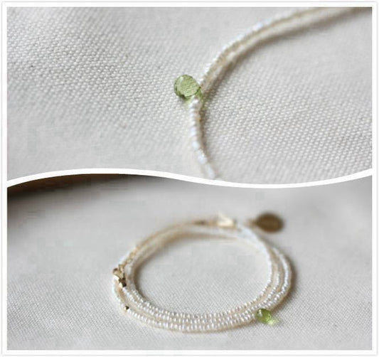 Peridot  Drop Chain and Pearls Necklace by Mozaiku