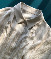 French Romantic Jacquard Silk Shirt with Satin Ribbon Sambo Shirt