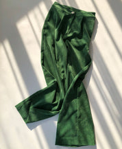 High Waist Dark Green Straight Leg Pants with Rhinestone Buckle - Women's Casual Treasure Pants